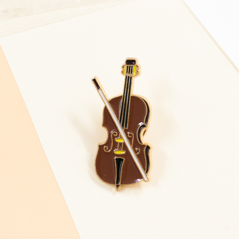 Musical Instrument Symbols - Cartoon Viool Emaille Pin Badge Bruine